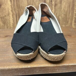 Tory Burch Black and Tan Espadrille Flats